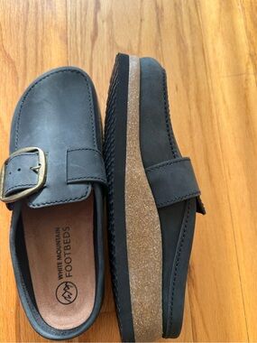 White Mountain Black Slip-On Loafer with Buckle Detail